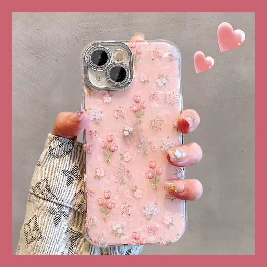 Blue Nizi is suitable for Apple 16pro/max mobile phone case iPhone15promax protective case Apple 13/14pro all inclusive 12/promax anti-fall girl new hard shell 15pro white background *tulip flowers - comes with lens film Apple 16Pro