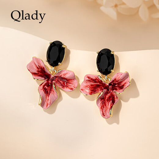 Qlady iris flower earrings female temperament high-end red earrings women 2025 new light luxury silver needle earrings birthday gift