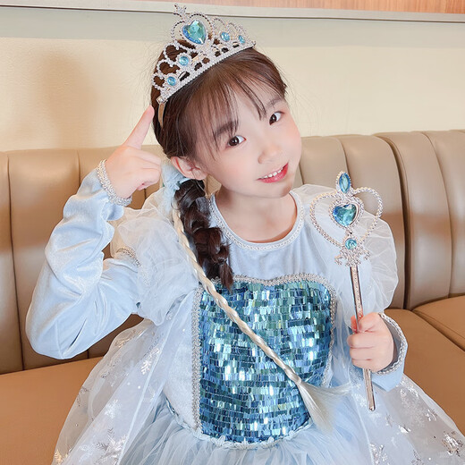 
Disney Frozen Children's Crown Magic Stick Set Girl Princess Elsa Crown Wig Braided Headdress Hair Accessories Trends Hot Sale Four-Piece Set