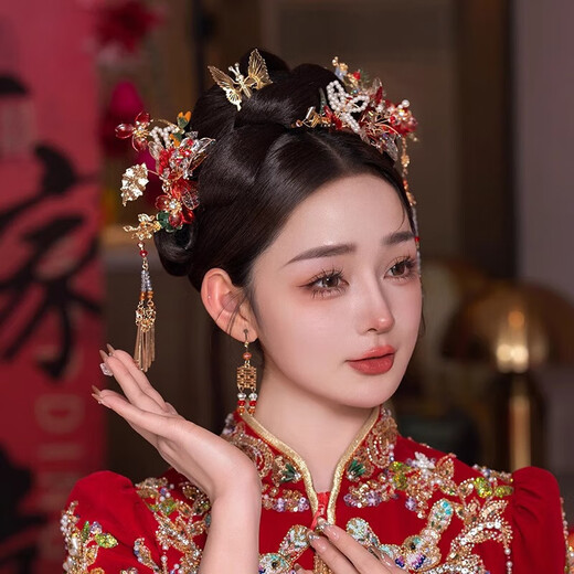Dijing Brautkopfschmuck Chinesisch XiUhe Kleidung Kopfschmuck Fengguan Altes Kostüm Hanfu Haarzubehör Cheongsam Hochzeitskleid Hochzeit Accessoires [auslösen