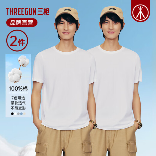 Three-gun short-sleeved men's T-shirt round neck