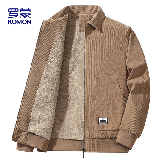 ROMON jacket men's autumn and winter lapel comfortable top business casual corduroy jacket men 2422 khaki thickened 2XL
