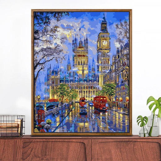 Miaopu Lesam Digitalöl Malerei Handgefertigte DIY-Hochdifferschaft Klavier Familie Malvorlagen Malvorlagen Malvorlagen Geschenklichter zuerst im Wohnzimmer ZL693 Freizeitvilla 40*50 Rahmen (Schwarz-Weiß-Gold) Farbnoten x Individuum Individuum