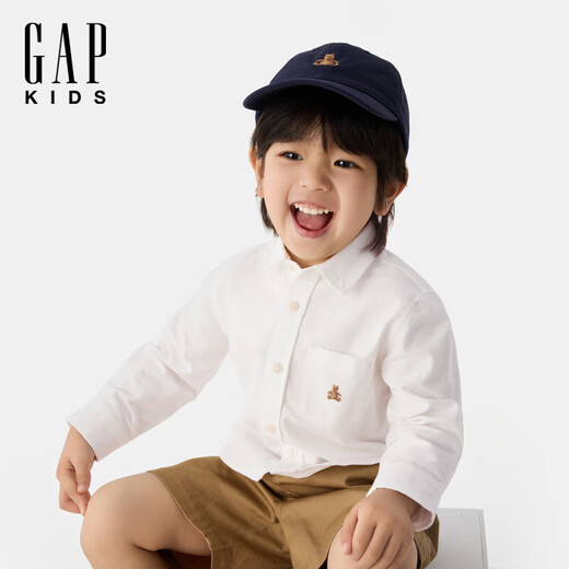Gapu same style for both big and small children, boys and girls spring pure cotton long-sleeved shirt children's wear 675835 white 120 cm (6-7 years old) Asian size