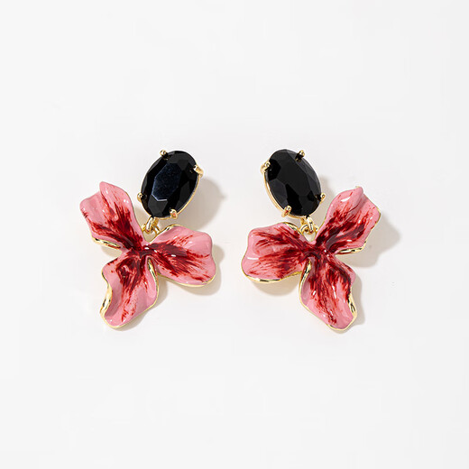 Qlady iris flower earrings female temperament high-end red earrings women 2025 new light luxury silver needle earrings birthday gift