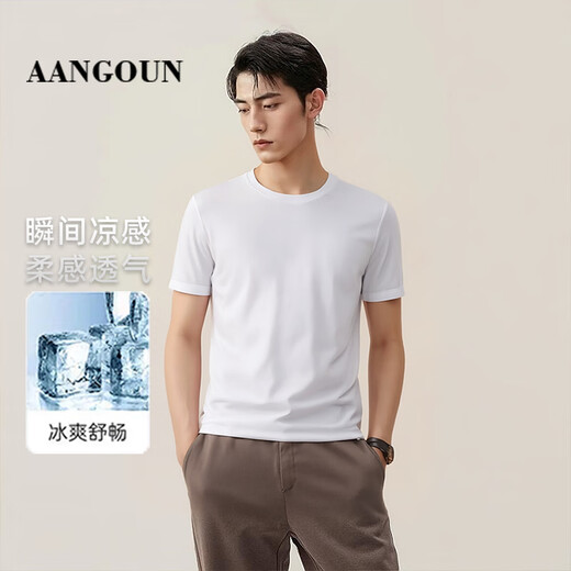 亚狮龙【长绒棉】商务夏季短袖男T恤2025新款速干冰丝高级感圆领衣服 HS9201杏色 XL