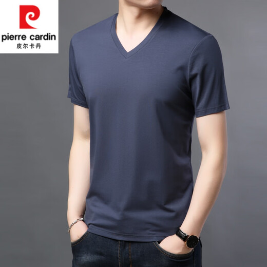 Pierre Cardin Sommer Neue Herren kurzärmelige T-Shirt Modal MODAL FOLOR COLOR V-CHECK ICE SEIM Dünne mittlere und junge lässige Baumwollt-Shirt Top 9902 Grau M 170