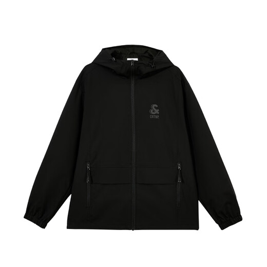 JACK&JONES Men's Trendy Spring and Autumn Jackets Men's Hooded Windproof Tops Outdoor Casual Jackets Short Versatile Jackets Men E41 Black-1 L (180)