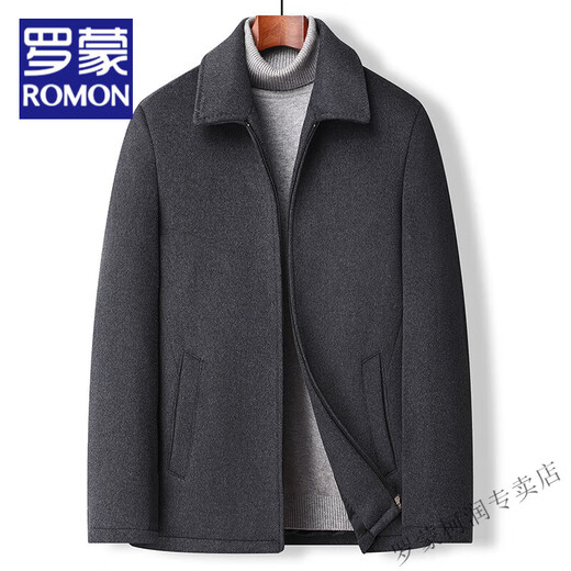 罗蒙（ROMON）2024新款羊毛毛呢外套男士秋冬季加厚翻领中年男士夹克呢子上衣 黑色 3XL 190