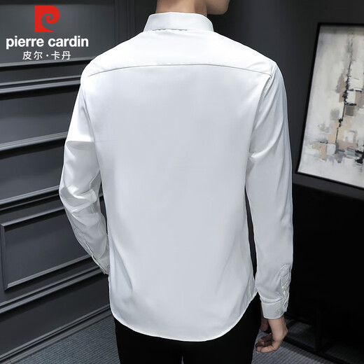Pierre Cardin Langarm Shirt Männer Frühlingshemd Männer Solid Color Business Casual Gentleman Top Männer weiß XL