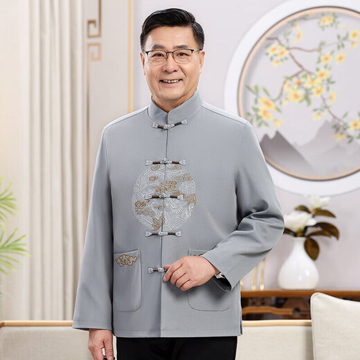 新年新款唐装男老年爷爷奶奶春秋夹克外套中国风本命年高品质套装 红色 9230【单上衣】 XL /180【推荐135-150斤】