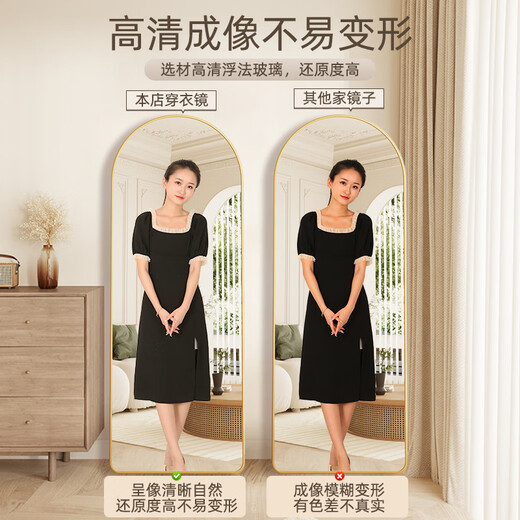 新艺鸿运（XINYIHONGYUN）家用穿衣镜宿舍全身镜落地现代简约镜子立体镜高清换衣镜衣帽镜 轻奢金 70*170【破损包赔 高清防爆】