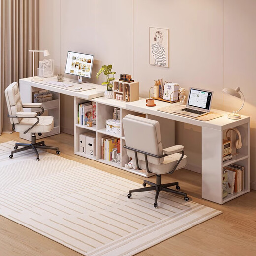 Litai Double Desk Home Student Computer Desk Girls Bedroom Dresser Corner Desk Bookshelf Integrated Table Recommended Double Desk Model Retractable 200-280cm