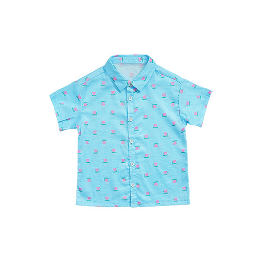 White wheat children's summer clothes 2024 new shirts for men and women baby casual pure cotton style short-sleeved floral shirt blue 80 80cm