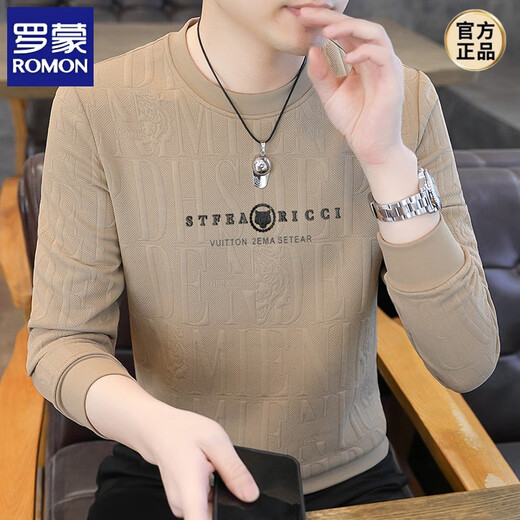 ROMON long-sleeved T-shirt men's round neck autumn coat casual bottoming T-shirt men's spring and autumn new small shirt European version slim style Q5608-grey 2XL 145-160Jin Jin equals 0.5 kg