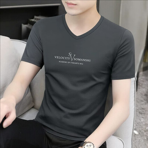 ZMZA 设计师高端品牌 冰丝短袖T恤男夏季新款潮流修身半袖休闲上衣潮 藏青色 XL 【建议130-145斤】