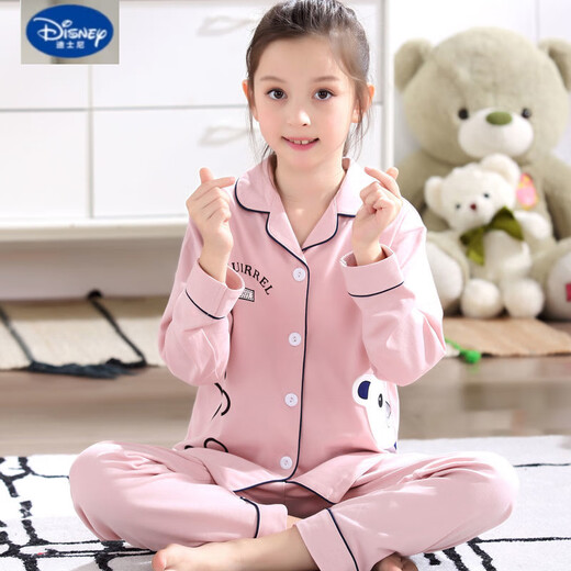 迪士尼（Disney）女童睡衣春秋长袖套装儿童纯棉家居服秋天女孩宝宝中大童卡通全棉 K11164爱心熊 170 8码【身高90-100cm】