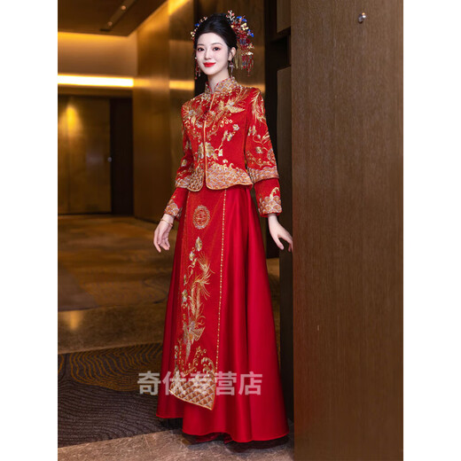 Wei Jie Chinese wedding bridal clothing Xiuhe clothing 2025 new wedding clothing summer toasting clothing dragon and phoenix gown small Feng Laiyi simplified version XL