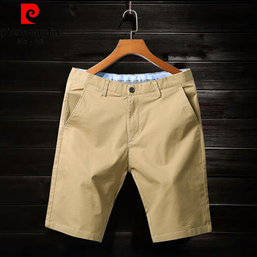 Pierre Cardin Stretch Casual Shorts für Jungen in Sommerdünngürteln, Baumwollhosen, Männerschlankhosen, mittlere Hose, leichter Khaki-9909 33 (130-145jin [Jin entspricht etwa 0,5 kg]))