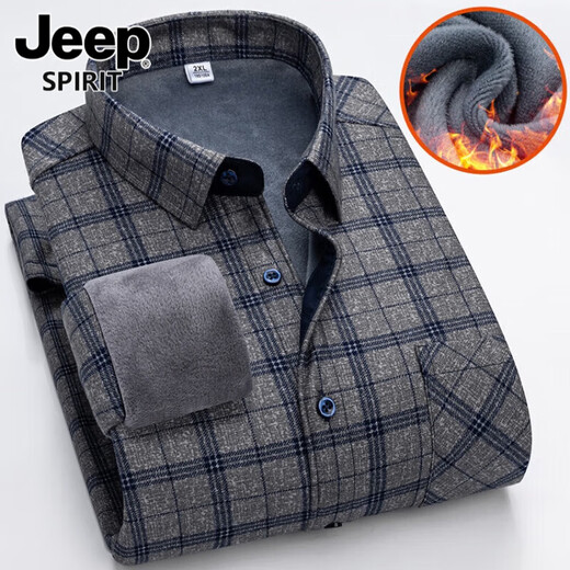 
JEEP SPIRIT Jeep Autumn and Winter Men's Fleece Thickened Warm Shirt Middle-aged and Elderly Casual Fashion Daddy's Clothing Plaid Shirt Jacket 9902 4XL