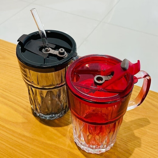 FancyChic [6174] Europäische elektroplierende farbige Glaswasserbecher verdickte Blei-Blei-Gurt-Griff-Griffe Anti-Scenging Strohbecher Diamant Ins High Purple Griff + Deckel + Strohhalm + Strohhalm