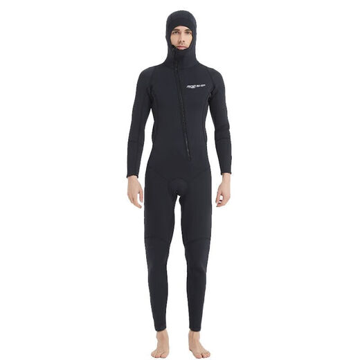 Tanbeiman winter swimsuit cold-proof gelcoat 3MM hooded wetsuit one-piece thickened swimming long-sleeved surfing wetsuit swimming protection + black hooded wetsuit 3XL one size fits all