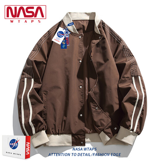 NASA ABOUT官方联名休闲夹克男款春秋季新款美式棒球服痞帅情侣款外套 N250JK838枣红 S 建议体重95-120斤