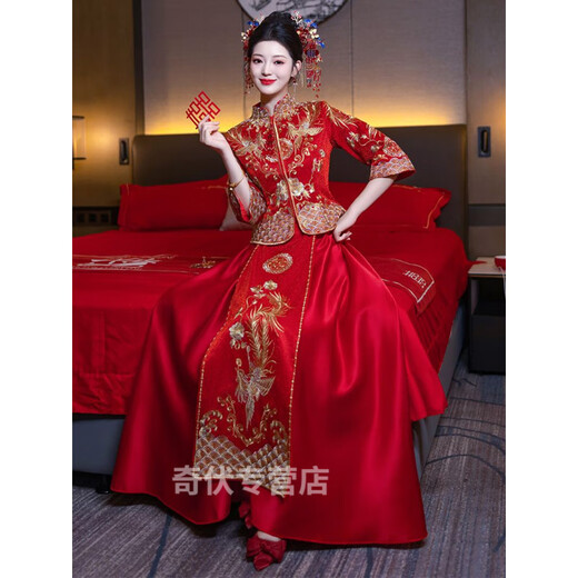 Wei Jie Chinese wedding bridal clothing Xiuhe clothing 2025 new wedding clothing summer toasting clothing dragon and phoenix gown small Feng Laiyi simplified version XL
