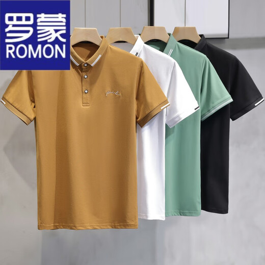 ROMON summer men's short-sleeved T-shirt for men, middle-aged and young men's loose casual half-sleeved men's high-end business brand T-shirt for men 753 brown 2XL 135-149Jin[Jin equals 0.5 kg]