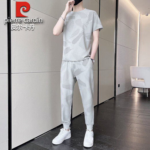 
Piercadan short-sleeved T-shirt men's ice silk casual suit trendy 2025 spring and summer new sports matching two-piece set black 719 nine-point pants set 4XL recommended 170-190Jin [Jin equals 0.5 kg]