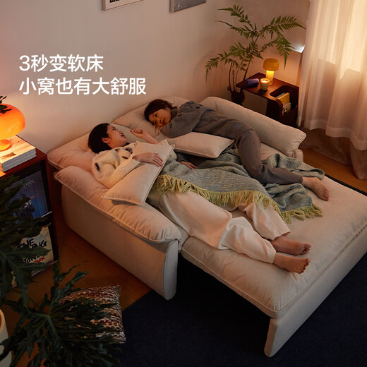 Lin's Home Furnishing Cat Scratch Fabric Sofa Living Room 2025 New Small Apartment Removable and Washable Cloud Sofa Bed All-in-One Dual-Purpose G064 12 Anti-Cat Scratch Cloth Fritillary White | 1.25m Sofa Bed