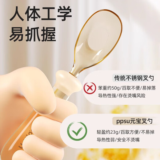 Liangliang Bear Baby Ppsu Yuanbao cuillère pour enfants mange autonome et apprenant à manger des aliments supplémentaires de cuillère à fourche à fourche à cuillère PPSU (avec boîte de rangement)