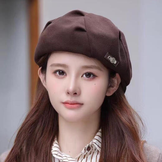 
Qisi charming (QIANZIJIAOMEI) spring and autumn style retro British style forward hat versatile painter hat long iron mark front and back two wear wool bud hat women black uniform size