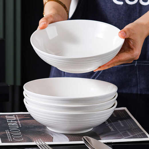 7-inch horizontal striped bowl with open mouth and deep mouth ceramic bowl noodle bowl soup bowl dinner plate anti-scalding underglaze color thickening 7 inches 1 piece
