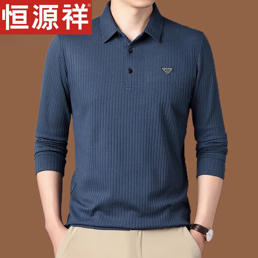 
Hengyuanxiang lapel long sleeve T-shirt for men's pure cotton POLO base shirt spring and autumn middle-aged loose casual daddy top gray SY679 S 165/84A