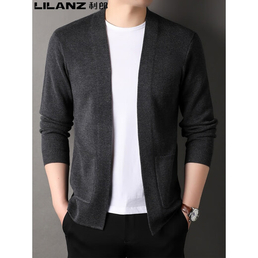 Lilang Cardigan Herren Strick-Strickjacke im Frühling und Herbst Neuen Stil mittleren und jungen Menschen mit modischer und vielseitiger purer Pulloverjacke schwarzer HPL-A32321 XL 175