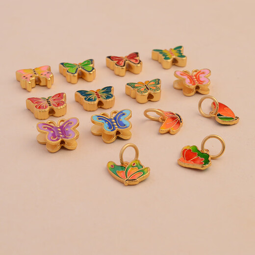 Chihuan gold 999 pure gold 18k gold small butterfly enamel accessories bracelet necklace bead pendant diy jewelry accessories C90