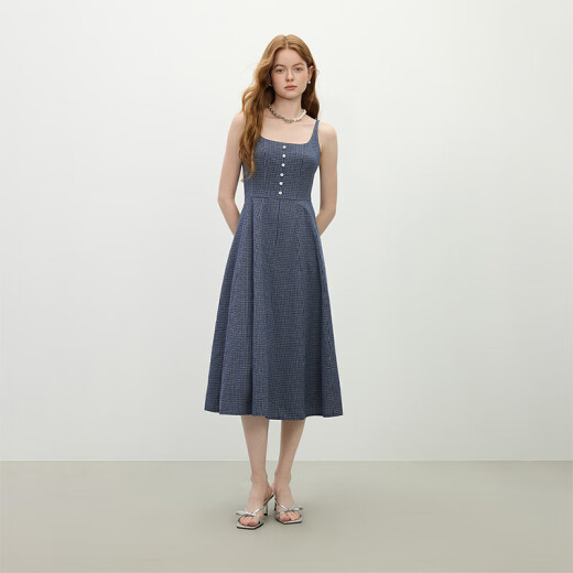 
Fans Lane Fans Lane Morino Party Retro Plaid Sling Dress Women's Spring and Summer Slim Pure Cotton A-line Skirt 1345 White M