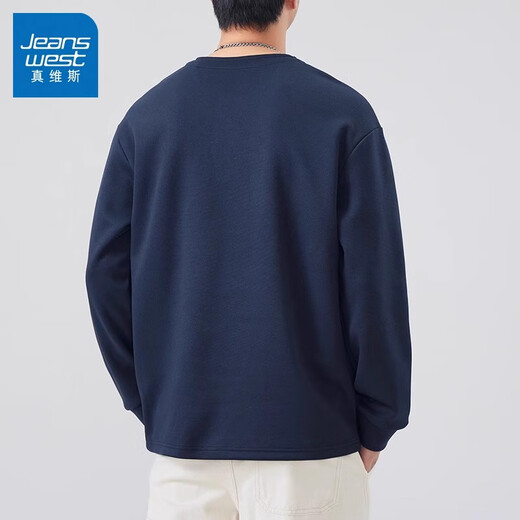 Jeanswest American Retro Henley Collar Long Sleeve T-Shirt Men's 2025 Spring Loose Casual Bottoming Shirt Men's Navy 3XL