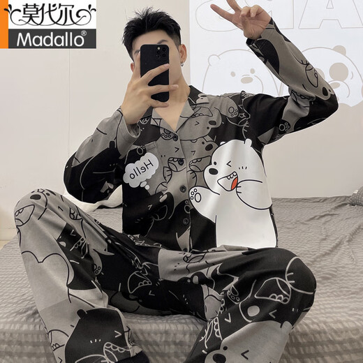 Modal Herren Pyjamas lange Ärmel Lange Hosen Frühlings- und Herbst -Teenager -Cartoon -Student plus Fett Plus Size Home Clothing Set 9923 Herrenmodell m