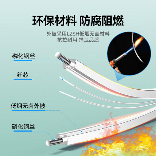 山泽电信级皮线光纤蝶形室内单模双芯光纤入户线FTTR组网 2芯2钢丝低烟无卤光缆 白色100米 FH22-100B