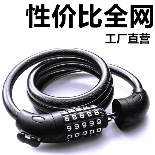 自行车锁山地车电动车锁电瓶摩托车密码锁便携式防盗门锁加粗车锁 四位密码锁-40cm-无锁架