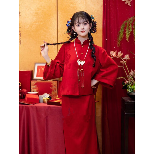 Wutuo Chinese wedding bride costume red new toast suit improved cheongsam spring and autumn new order service back door suit for women trendy burgundy suit without accessories 2XL