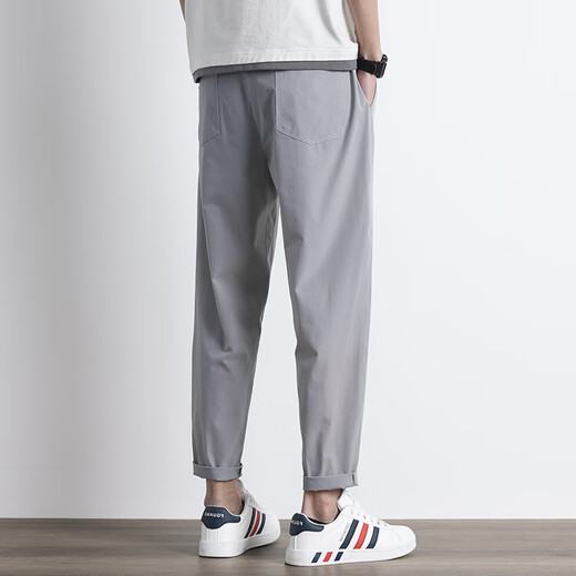 Charlotte summer ice silk casual pants for men straight and trendy brand loose quick-drying nine-point pants for summer thin handsome sports pants 719 black L [recommended 110-130Jin [Jin equals 0.5 kg]]