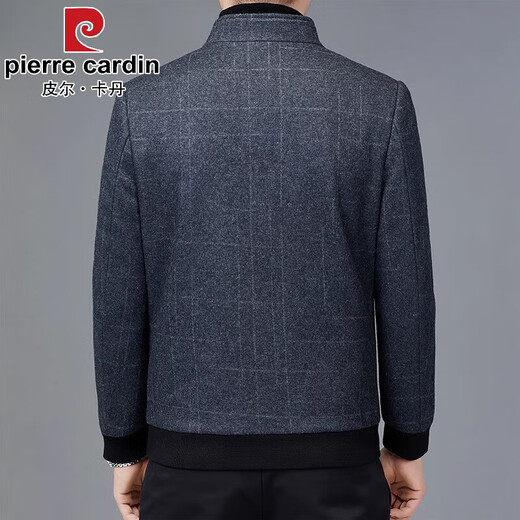 皮尔卡丹（pierre cardin）春秋新款男士外套中年爸爸装羊毛呢子保暖厚款立领夹克棉服 XL-MN2216灰色 L 175 【体重120斤-130斤】