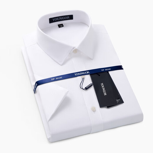 
MAYOR Yager Men's Short Sleeve Shirt Pure Cotton Business Casual Professional Wear Anti-Wrinkle-Free Iron Middle-aged Solid Color Shirt Summer DP#6630 M 170/88A Size 39 Height 165-1