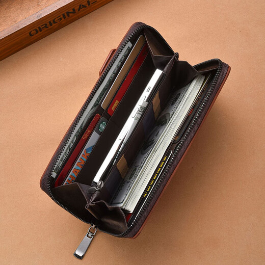 Tenggexiang portefeuille pour portefeuille pour portefeuille long portefeuille sac d'identité de grande capacité portefeuille multicard portefeuille cadeau de la fête des pères marron foncé