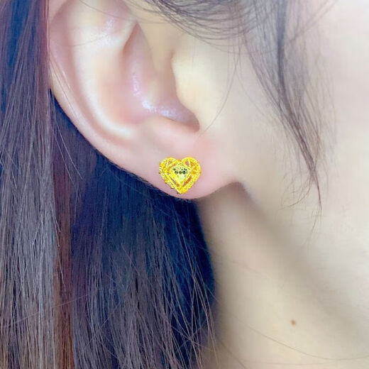 AYD Old Phoenix Gold Store Model 24k Gold Love Filigree Dragon Scale Earrings for Women New 999 Feet 0.01g Heart Earrings