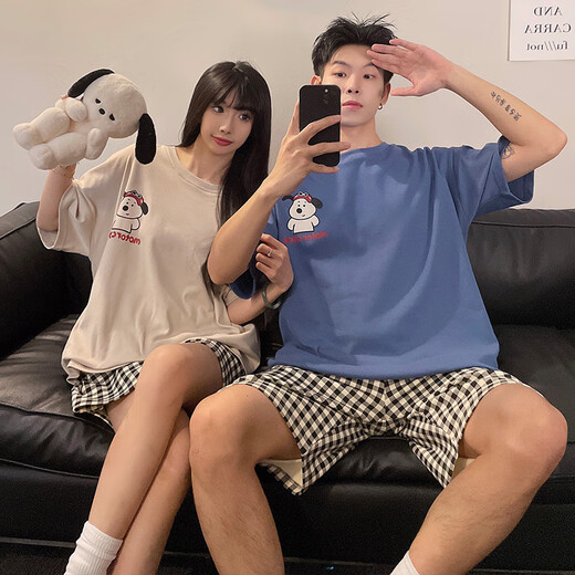 
Cat couple's new summer short-sleeved pure cotton pajamas 2025 thin cute home clothes CW#9925 M Women + Men L