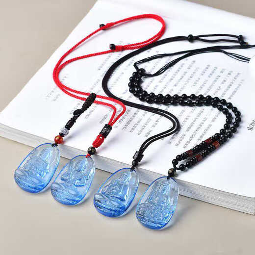 Fat Donglai's same aquamarine pendant, zodiac sign of the zodiac Buddha, the zodiac guardian god, zodiac year gift, ox and tiger, Void Tibetan - black cotton rope style